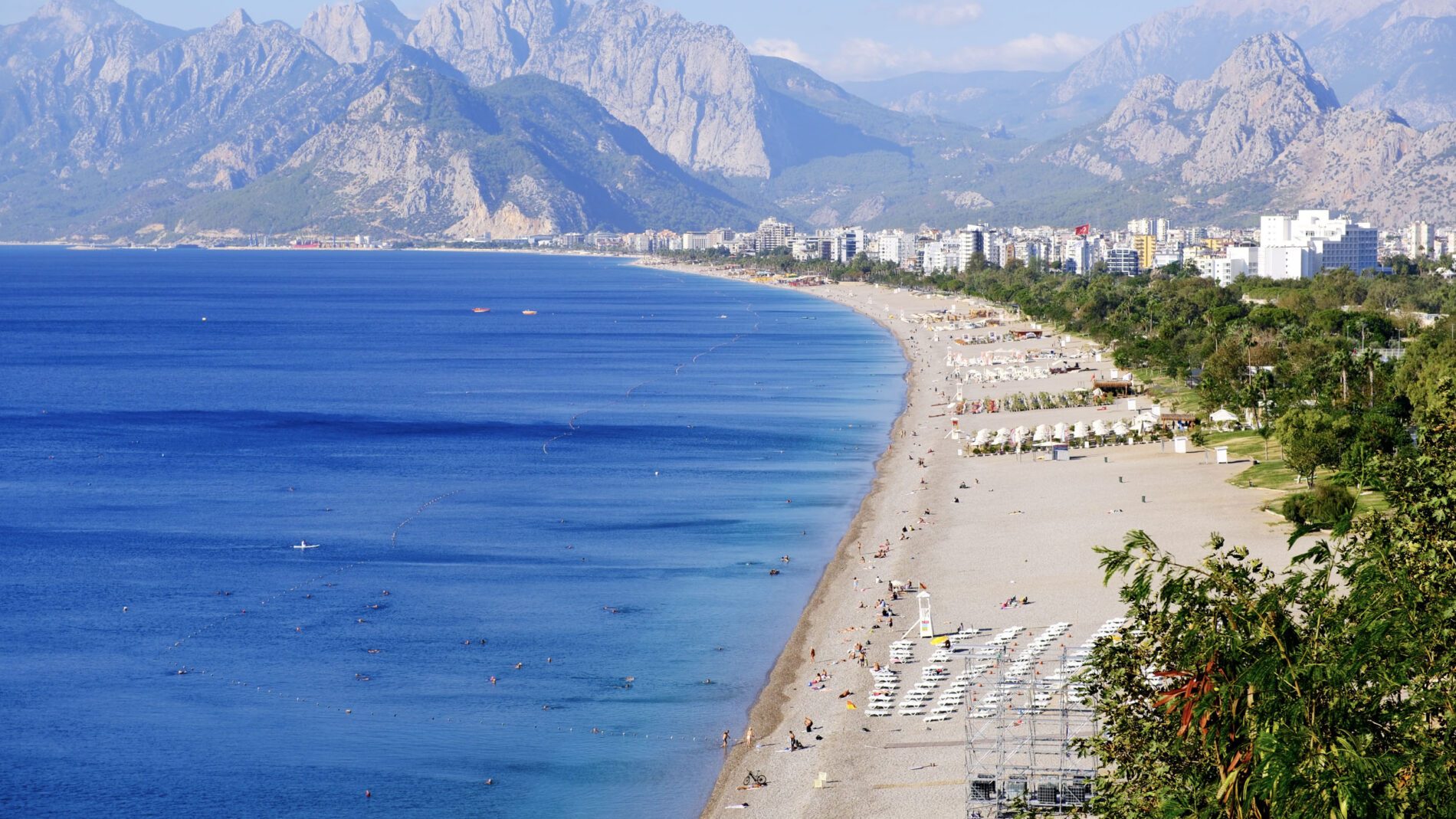 Konyaaltı Beach and Beydağları mountains in Antalya, Turkey