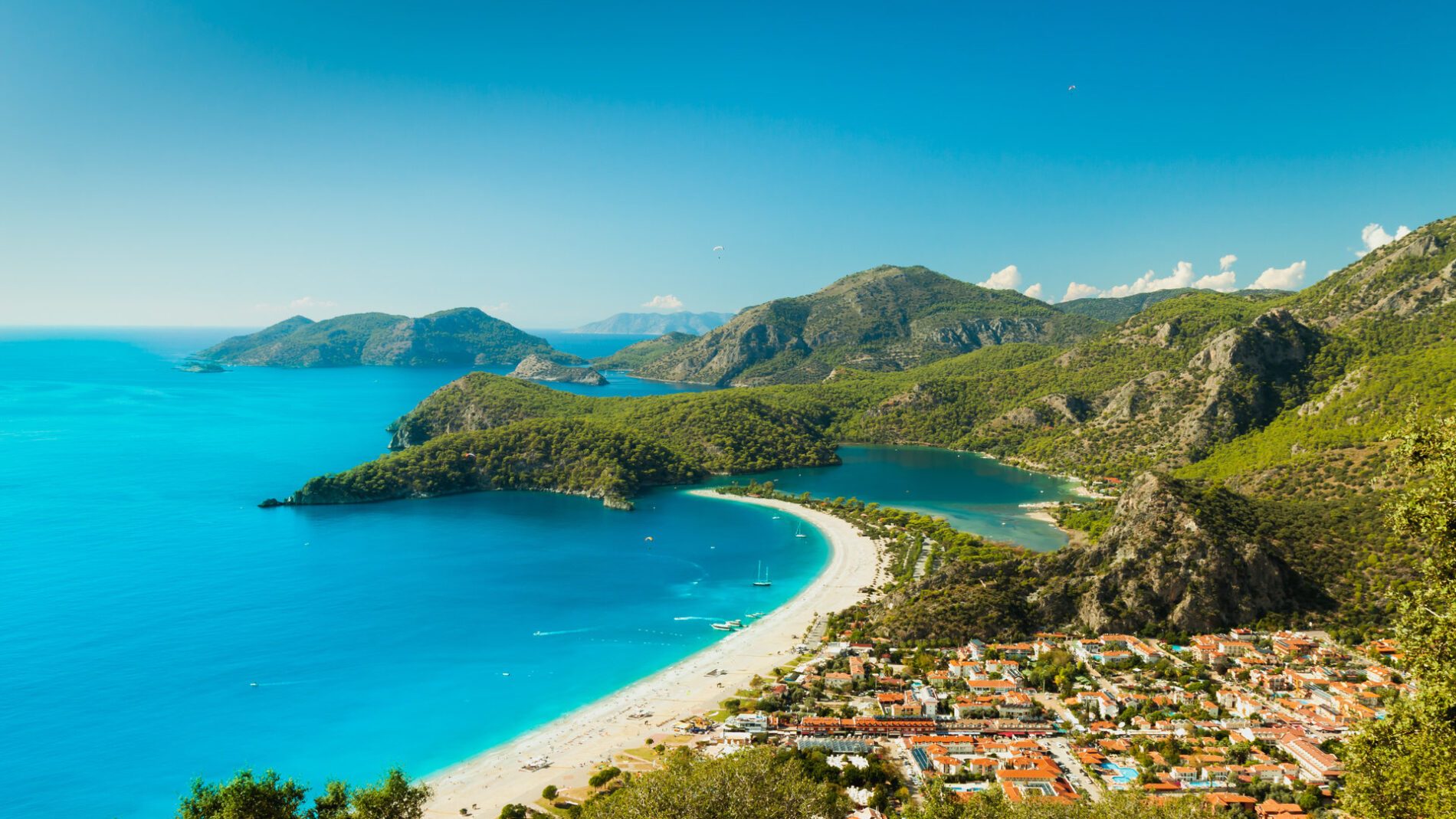 Oludeniz lagoon in sea landscape view of beach