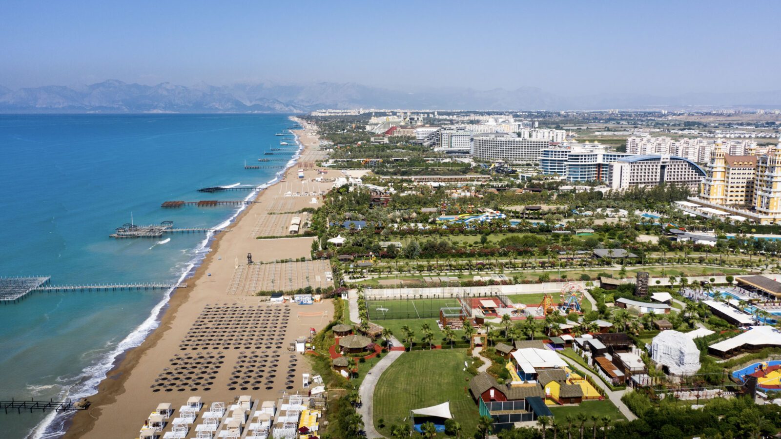 Sandy beaches of the Mediterranean. Kundu holiday complex with f