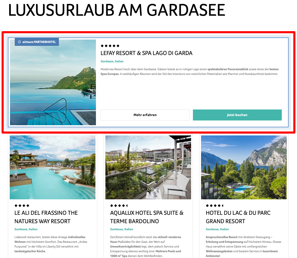 Prominent presentation on airtours.de