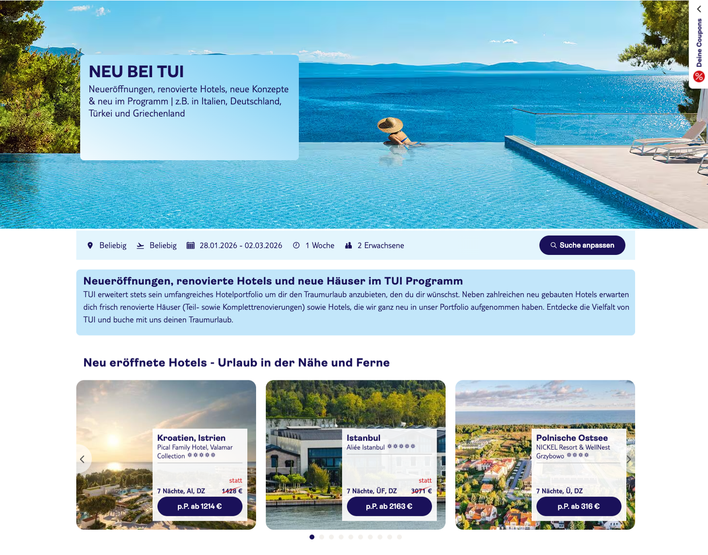 Landing Page Neu bei TUI